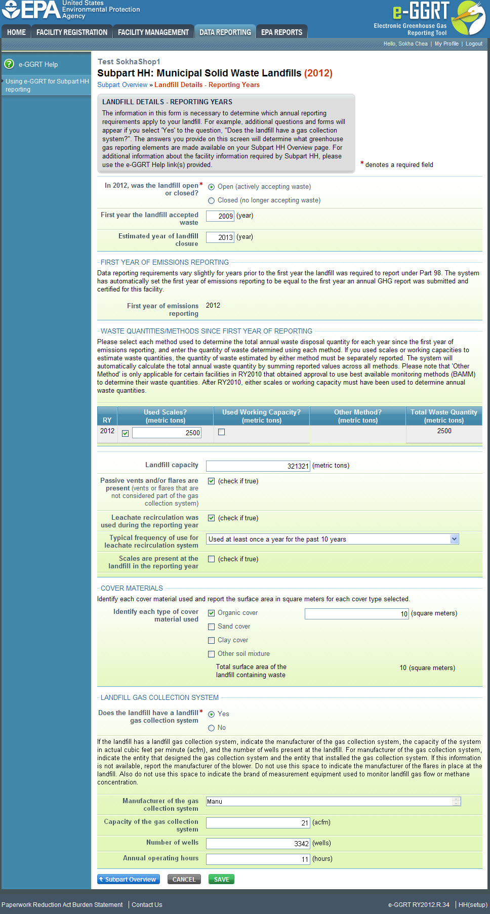 Subpart HH: Landfill Details - Historical Years